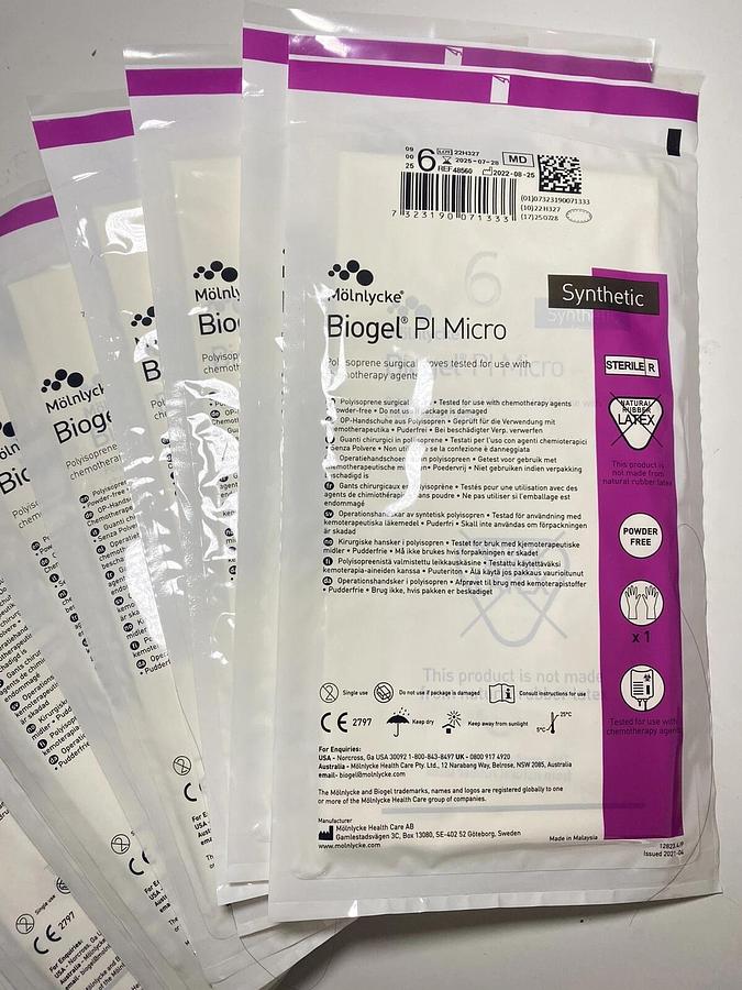 Used Molnlycke Biogel 48560 Synthetic PI Micro Gloves Size - 6