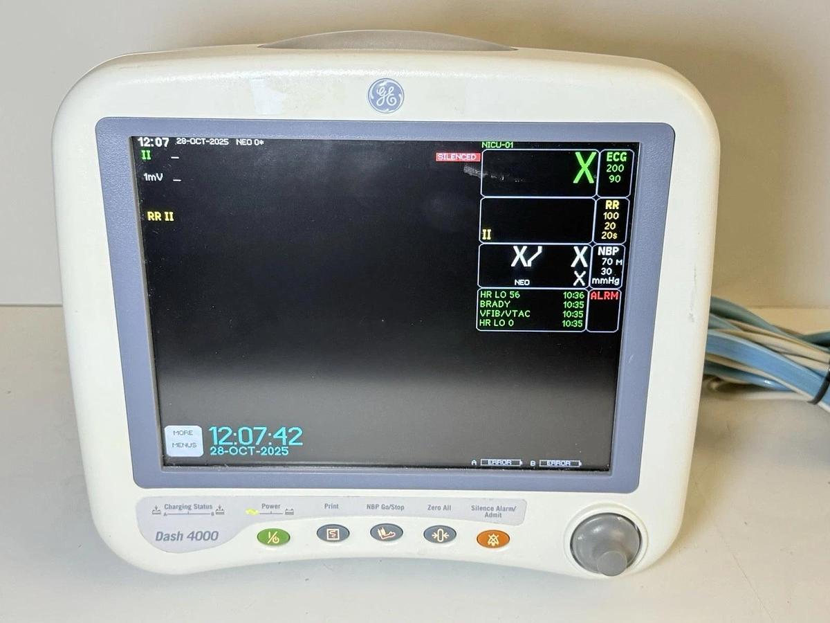 Used GE Dash 4000 Patient Monitor W/ Leads (ECG, NBP)