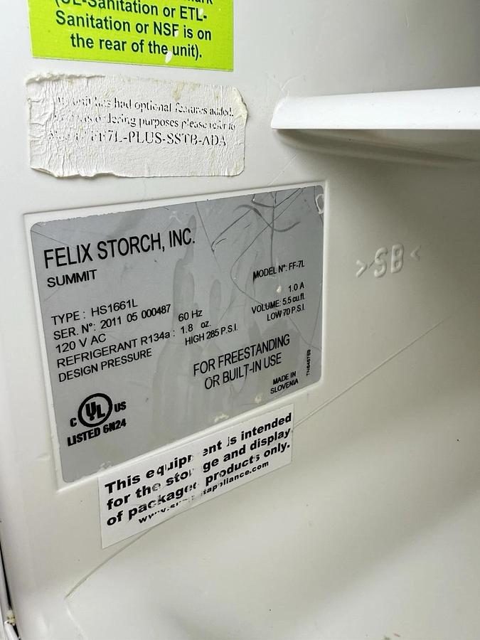Used Felix Storch Inc Summit HS1661L Lab Refrigerator FF-7L