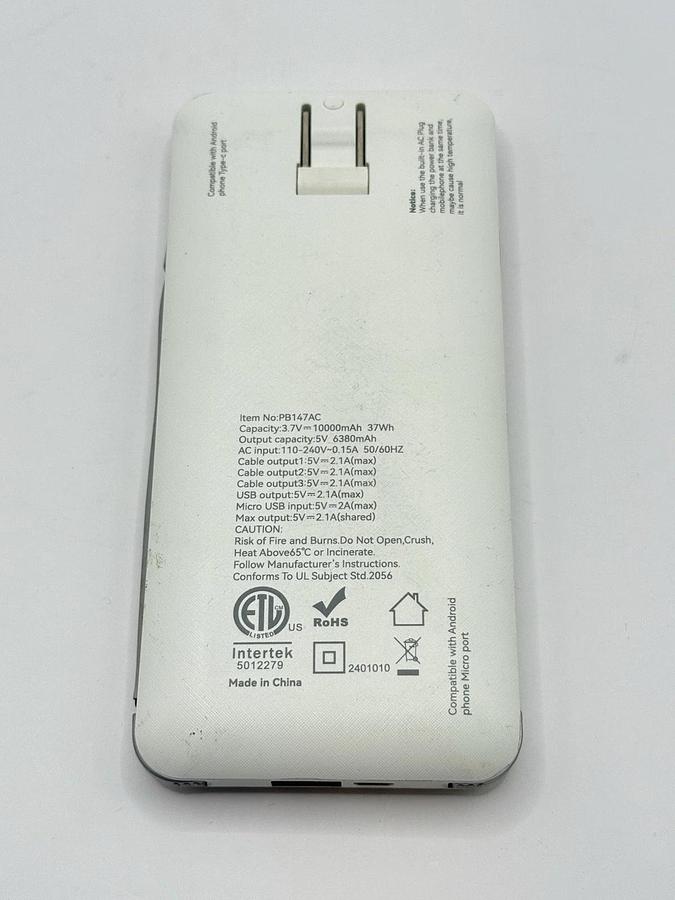 Used Intertek Portable Charger PB147AC (Compatible with Android phone Micro port)