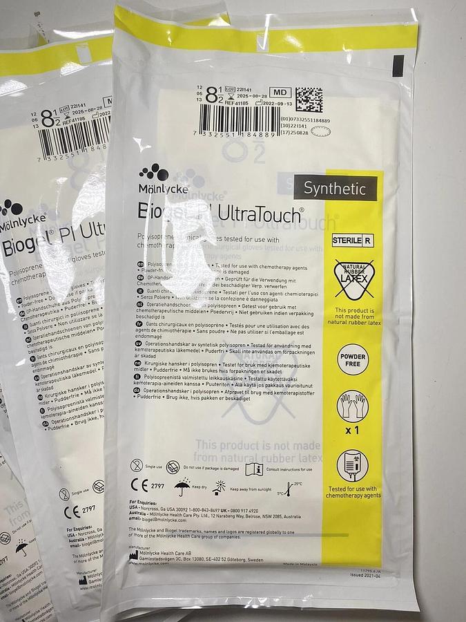 Used Molnlycke Biogel 41185 Ultratouch PI Gloves Synthetic Size - 8