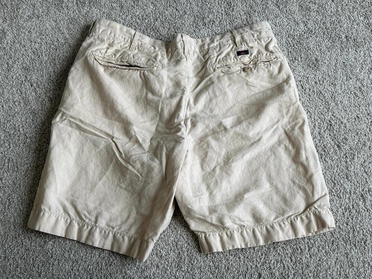 Used Faherty Shorts Men’s 34 Beige Linen Cotton Blend Flat Front Chino 9" Inseam