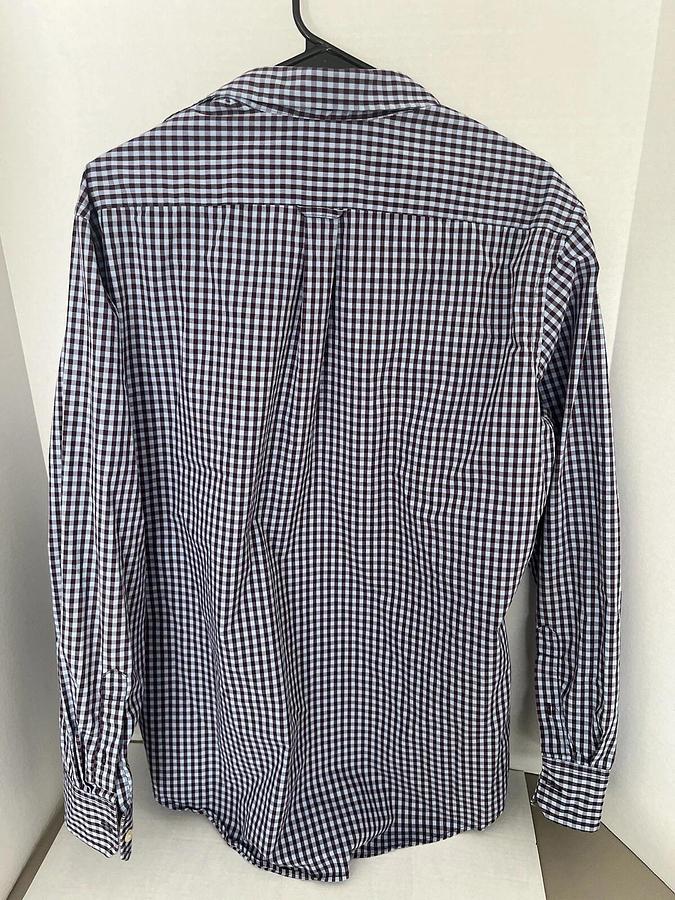 Used IZOD Button Up Shirt Men's Size Large Long Sleeve Purple Blue Checkered