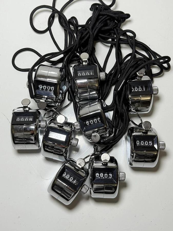 Used Portable Handheld 4 Digit Tally Palm Clicker Counter Click Count - Lot of 9