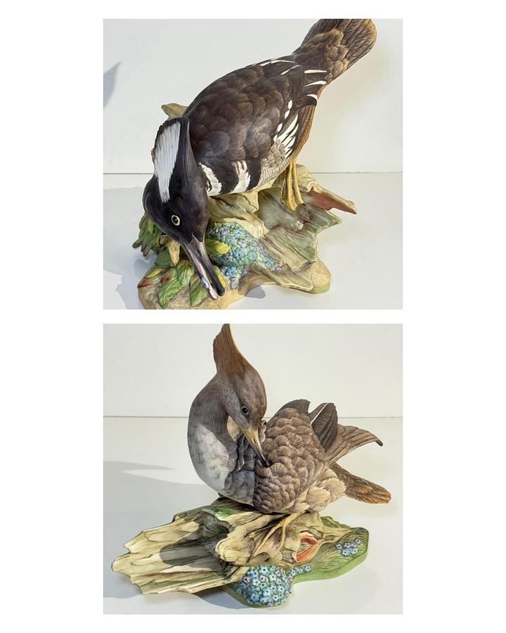 Used Boehm Limited Edition Porcelain Figurines - Pair of Hooded Mergansers Waterfowl