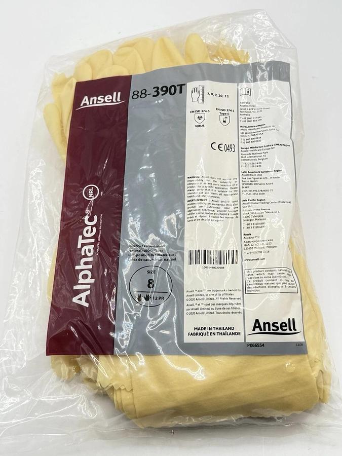 Used NEW 12 Pairs - ANSELL 88-390T AlphaTec Latex Glove, Type C, Size 8