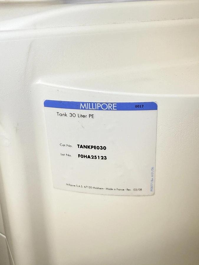 Used Millipore Water Reservoir Storage Tank 30L PE, Model: TANKPE030