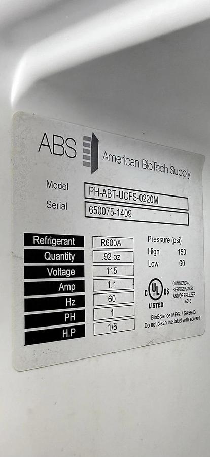 Used ABS American Biotech Supply PH-ABT-UCFS-0220M Laboratory Storage Freezer