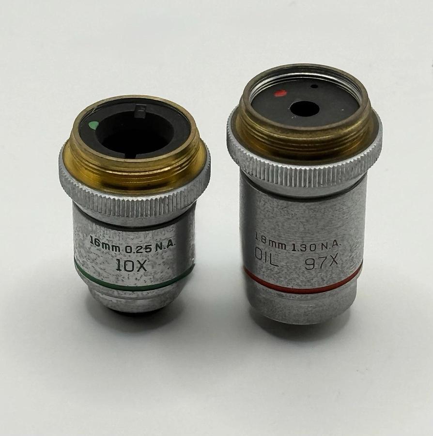 Used Lot 2 Bausch & Lomb Microscope Objectives - 10X & 97X OIL for Nikon Labophot 2