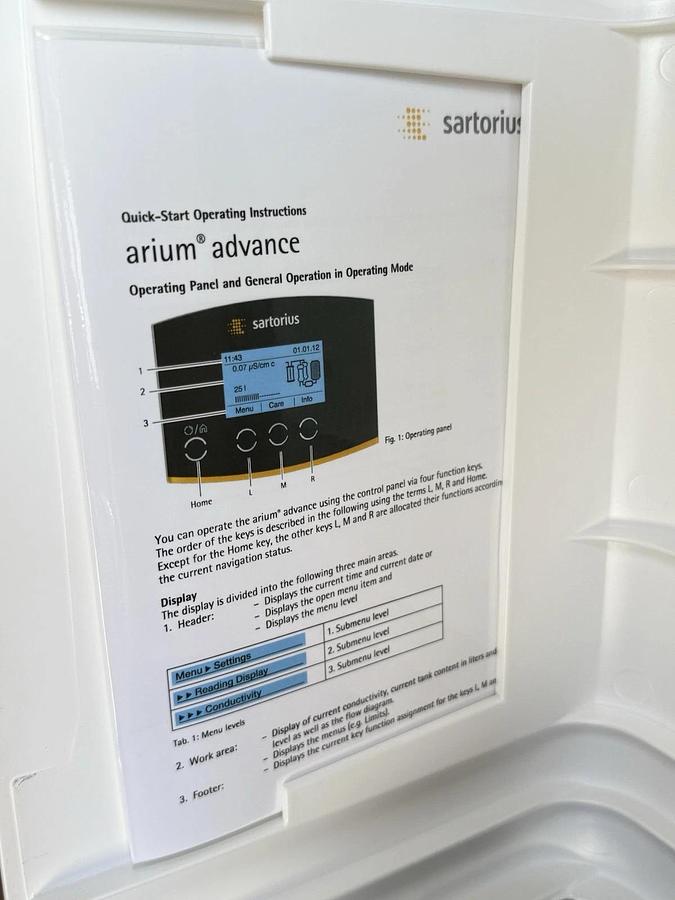 Used Sartorius Lab Instruments Arium Advance H20-EDI Water Purification System