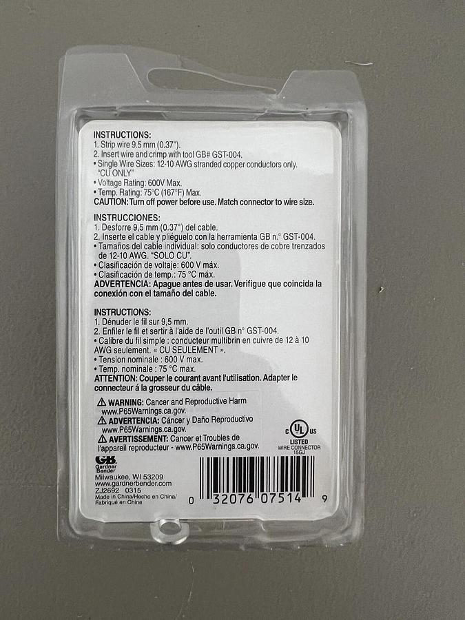 Used Garner Bender Ring 8-10 Stud 12-10 Ring Terminals - 50pk