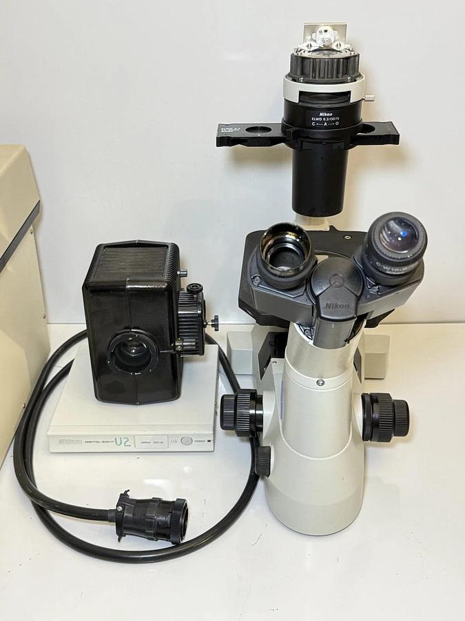 Used Nikon Eclipse TS100 Inverted Lab Microscope w/ Nikon UFX-II, Power Supply & Lamp