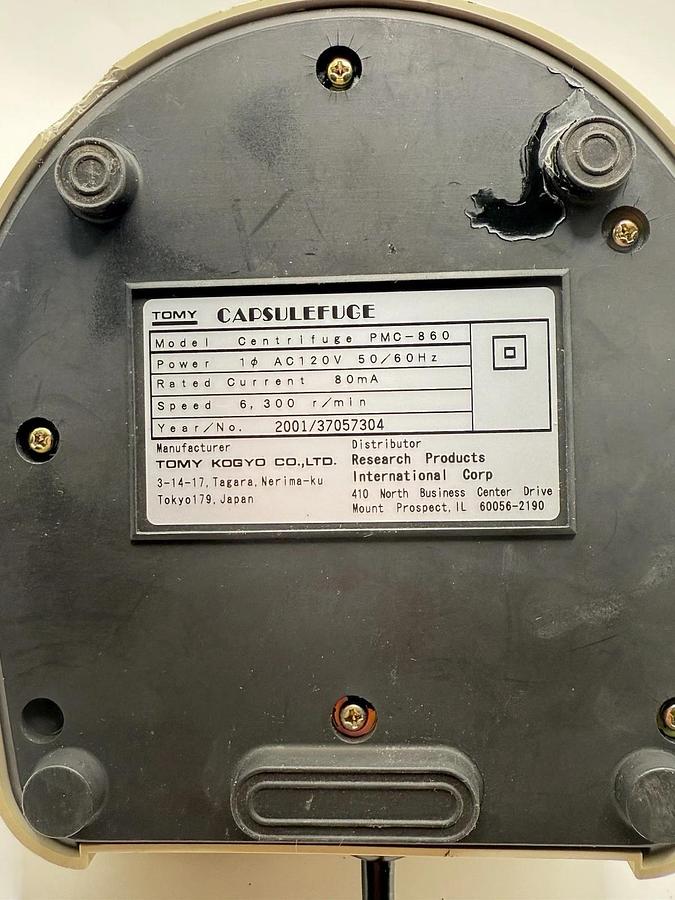 Used TOMY KOGYO Capsulefuge PMC-860 Micro Centrifuge w/ Butterfly Fixed Rotor