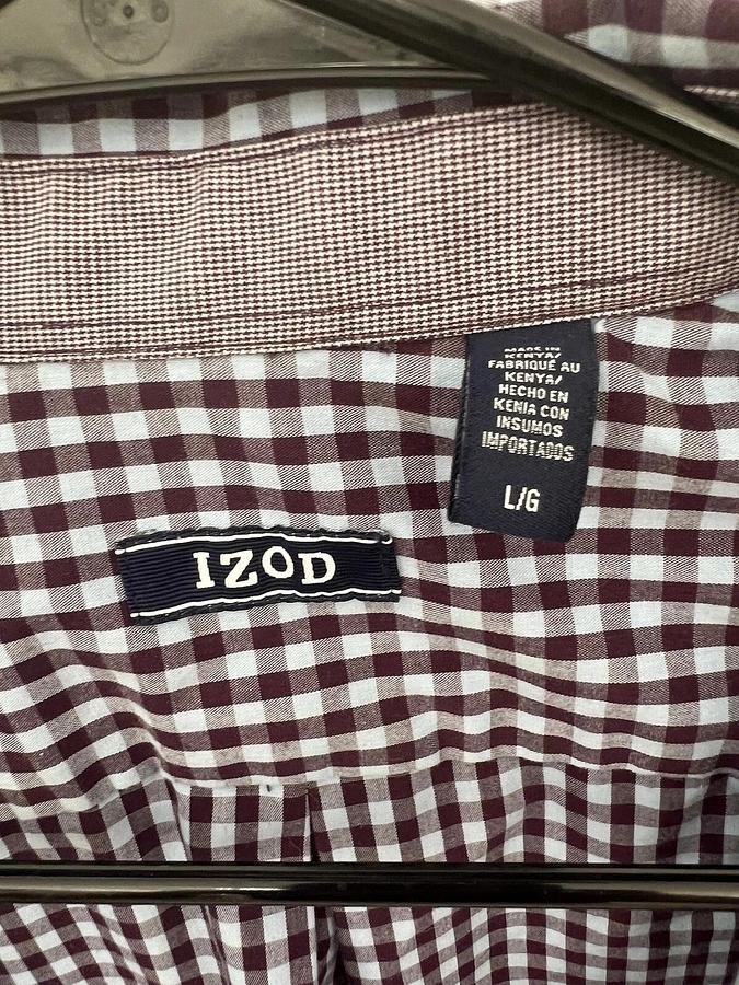 Used IZOD Button Up Shirt Men's Size Large Long Sleeve Purple Blue Checkered