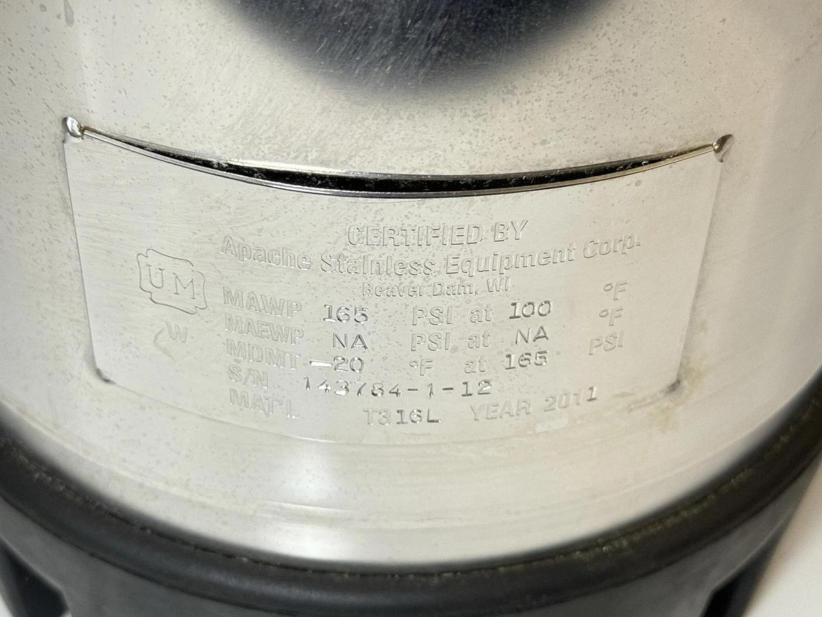 Used UM Apache Stainless Equipment Corp Pressure Vessel Tank (MDMT -20 F at 165PSI)
