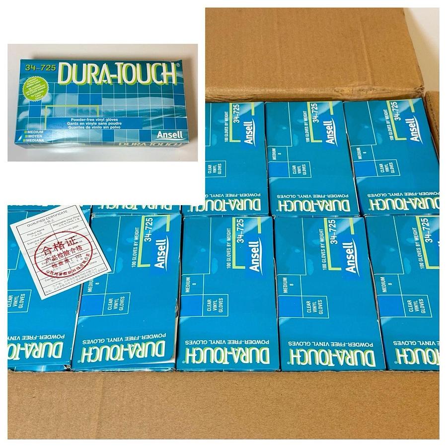 Used NEW 10 boxes - Ansell 34-725 Dura-touch Disposable Clear Vinyl Gloves, M Medium