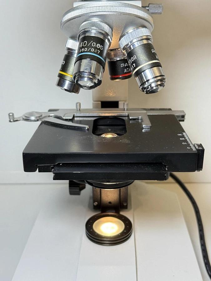 Used Parco Binocular Compound Microscope, W10x 18mm Eyepieces + 4 Objectives ARCHO