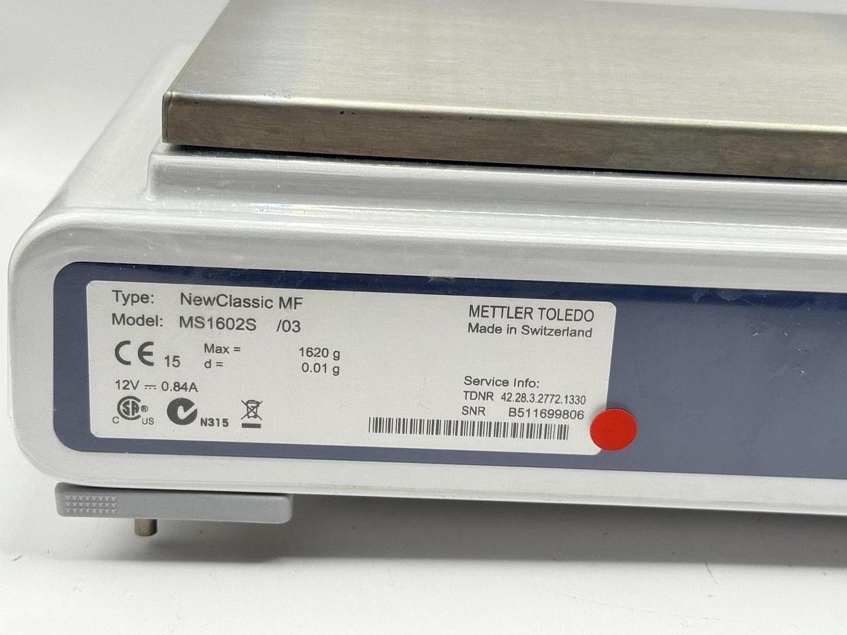 Used METTLER TOLEDO MS1602S /03 Scale Newclassic MS Toploading Balance 1620g X 0.01g