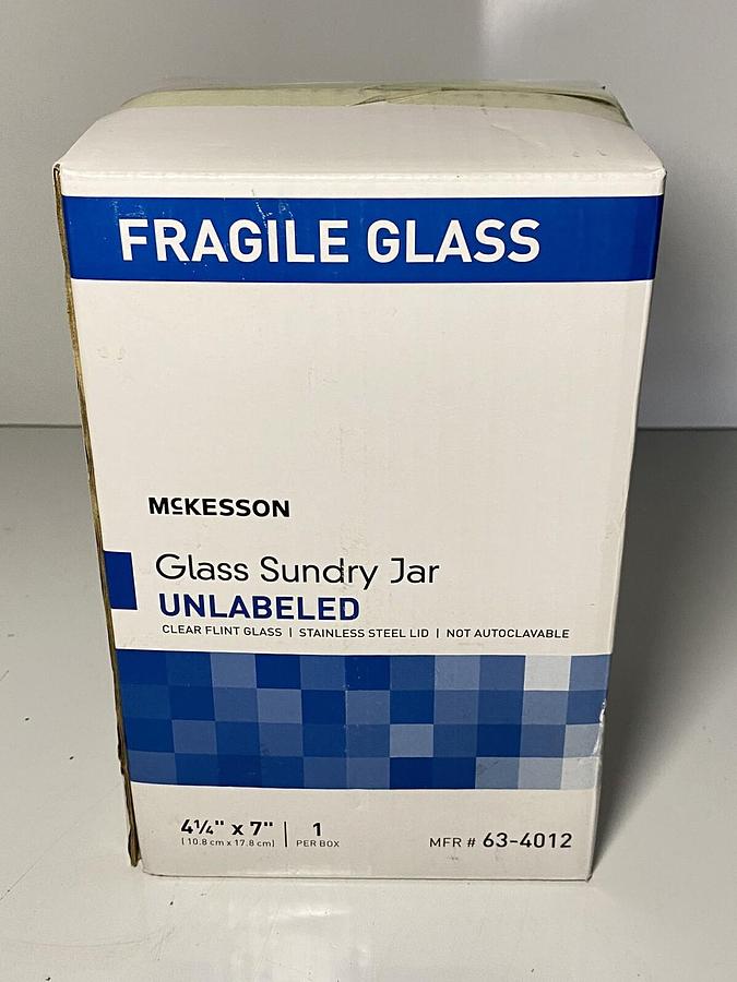 Used McKesson 63-4012 Unlabeled Glass Sundry Jar, 4-1/4" x 7"