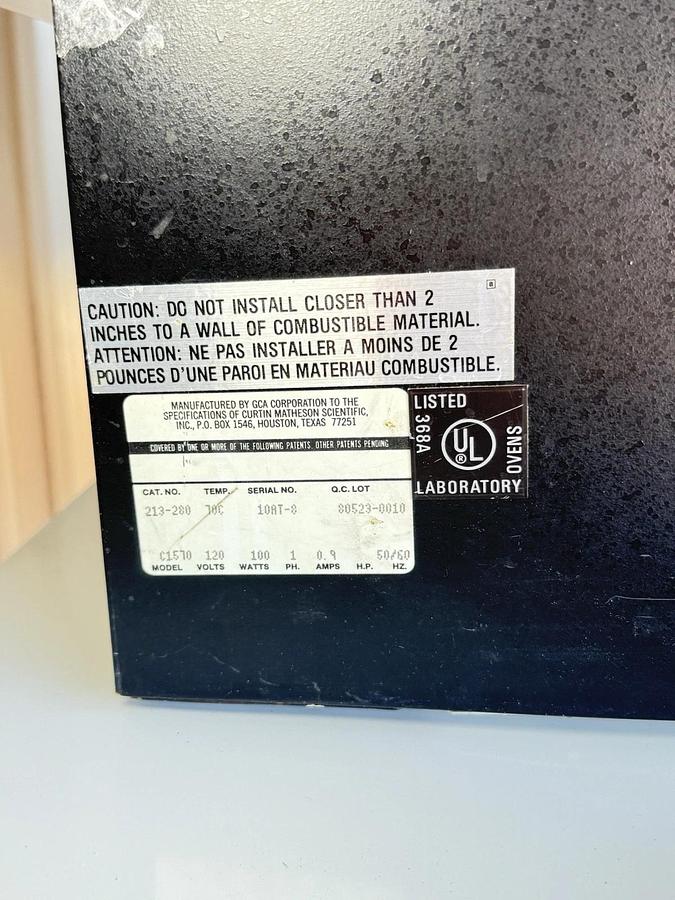 Used CMS Curtin Matheson Scientific Inc. EQUATHERM Incubator C1570 (Cat no. 213-280)