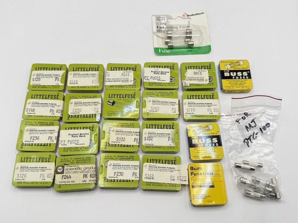 Used Large Lot of 24 packs of Vintage Mini Buss Fuses & Littlefuse Fuses