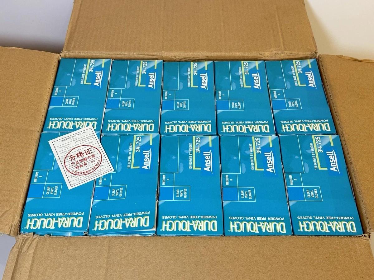 Used NEW 10 boxes - Ansell 34-725 Dura-touch Disposable Clear Vinyl Gloves, M Medium