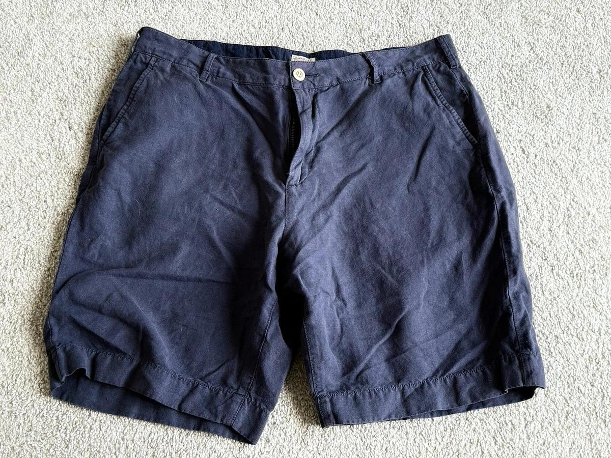 Used Faherty Mens Size 34 Chino Shorts Linen Blend Navy Blue