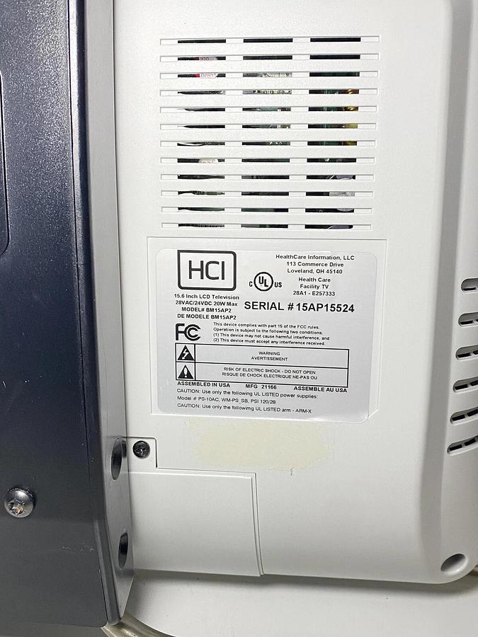 Used HCI Healthcare Facility TV 15.6” LCD Monitor BM15AP2 Remote+ DCI401MCS Converter