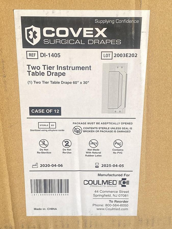 Used Coulmed Covex DI-1405 2 Tier Instrument Table Drape 60”x30” 12/Case