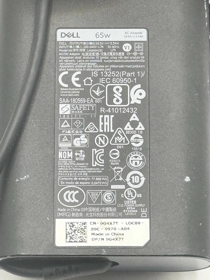Used DELL 0G4X7T 65W Genuine Original AC Power Adapter Charger