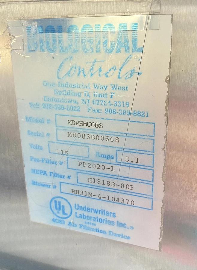 Used Biological Controls MicroCon MAP-800 Air Purification System HEPA M8PHMUOOS