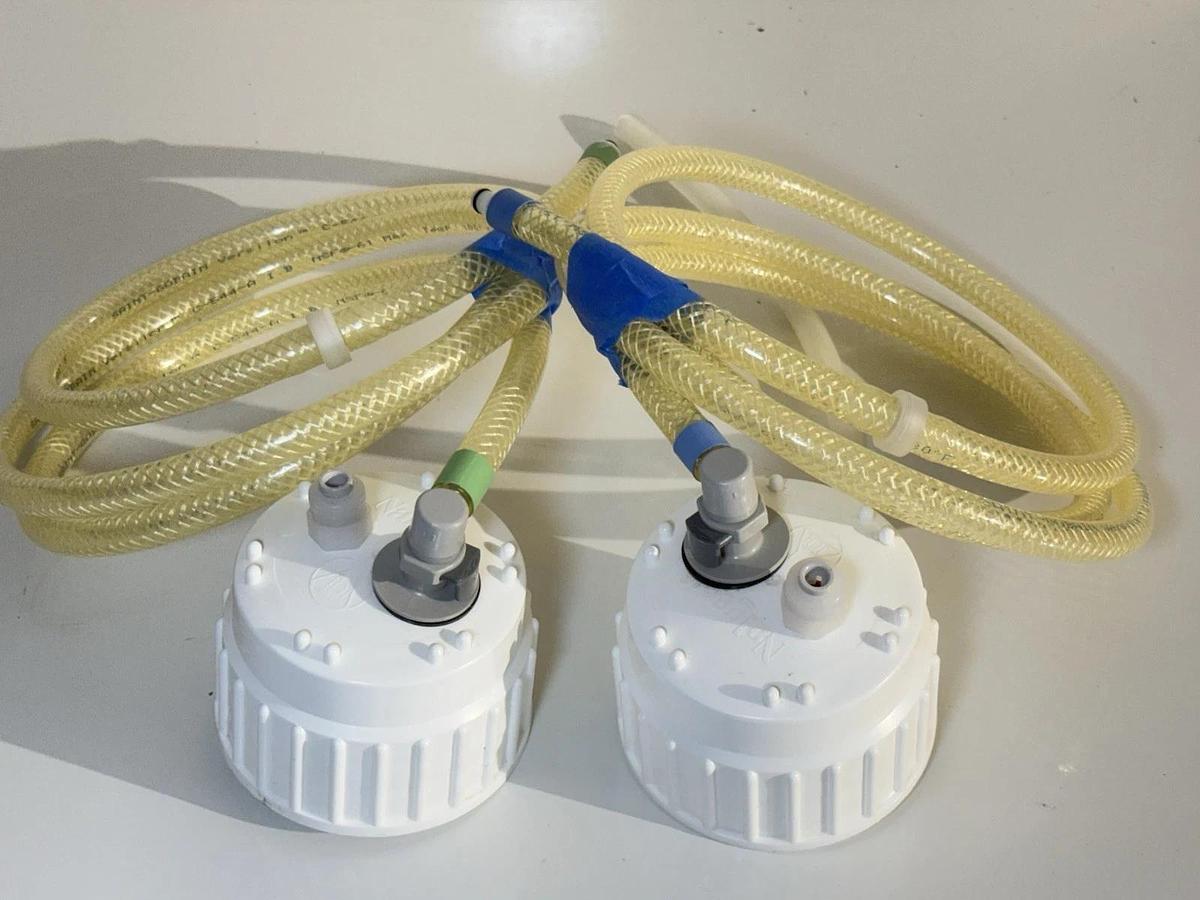 Used Nalgene 5.5 Gallon /20L Laboratory Large White Bottle Cap with tubing (Lot of 2)