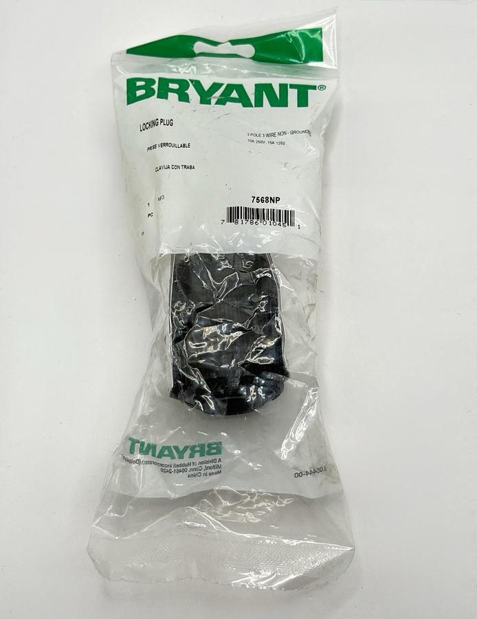 Used NEW Qty: 1  BRYANT Locking Plug 3 Pole 3 Wire Non-Grounding  Model: 7568NP