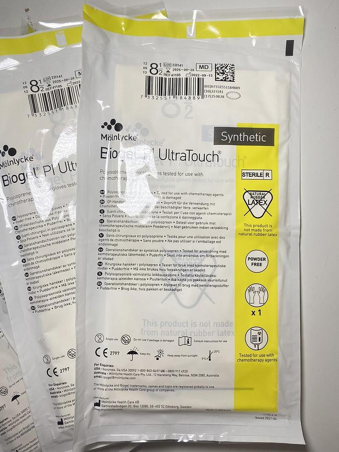Used Molnlycke Biogel 41185 Ultratouch PI Gloves Synthetic Size - 8