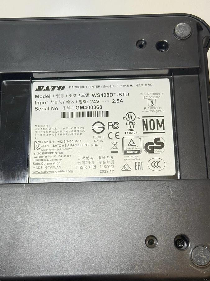 Used SATO WS408DT-STD Direct Thermal Label Printer USB