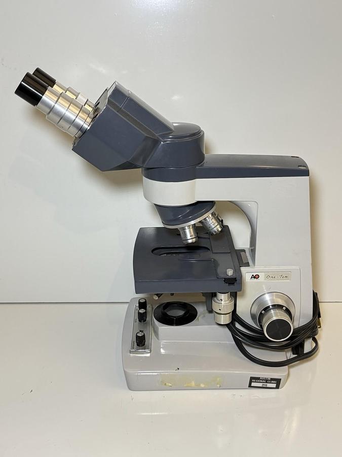 Used AO American Optical One Ten Microstar Lab Binocular Microscope w/ 4 Objectives