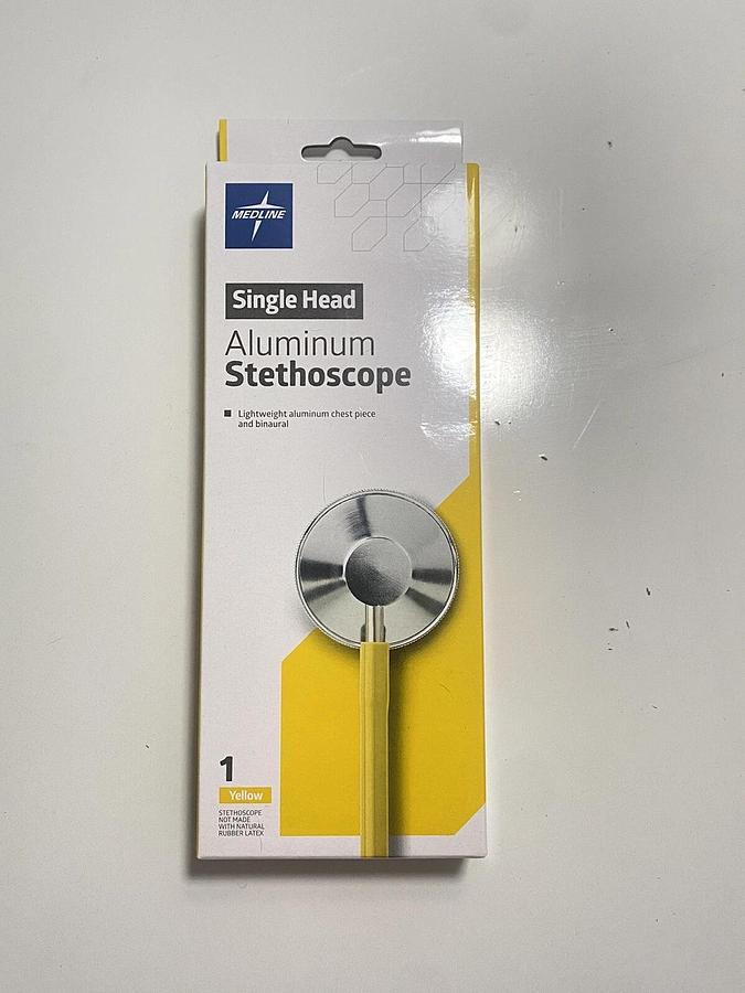 Used Medline Single-Head Aluminum Stethoscope MDS926108 Yellow Lightweight