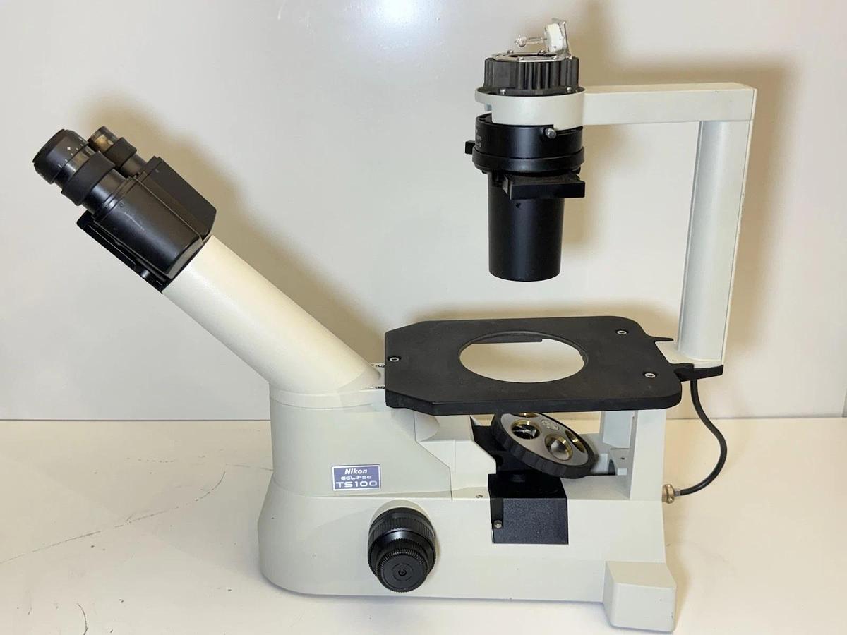 Used Nikon Eclipse TS100 Inverted Lab Microscope w/ Nikon UFX-II, Power Supply & Lamp