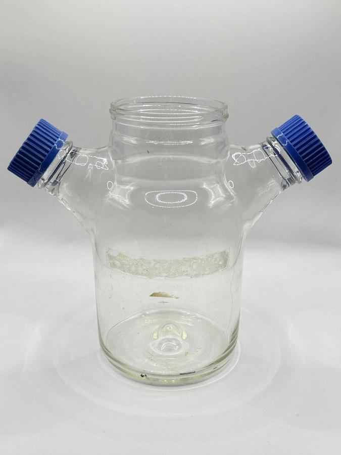 Used Corning Reuseable Large Glass Flask 1000ml w/ Dual Inlets with Schott caps