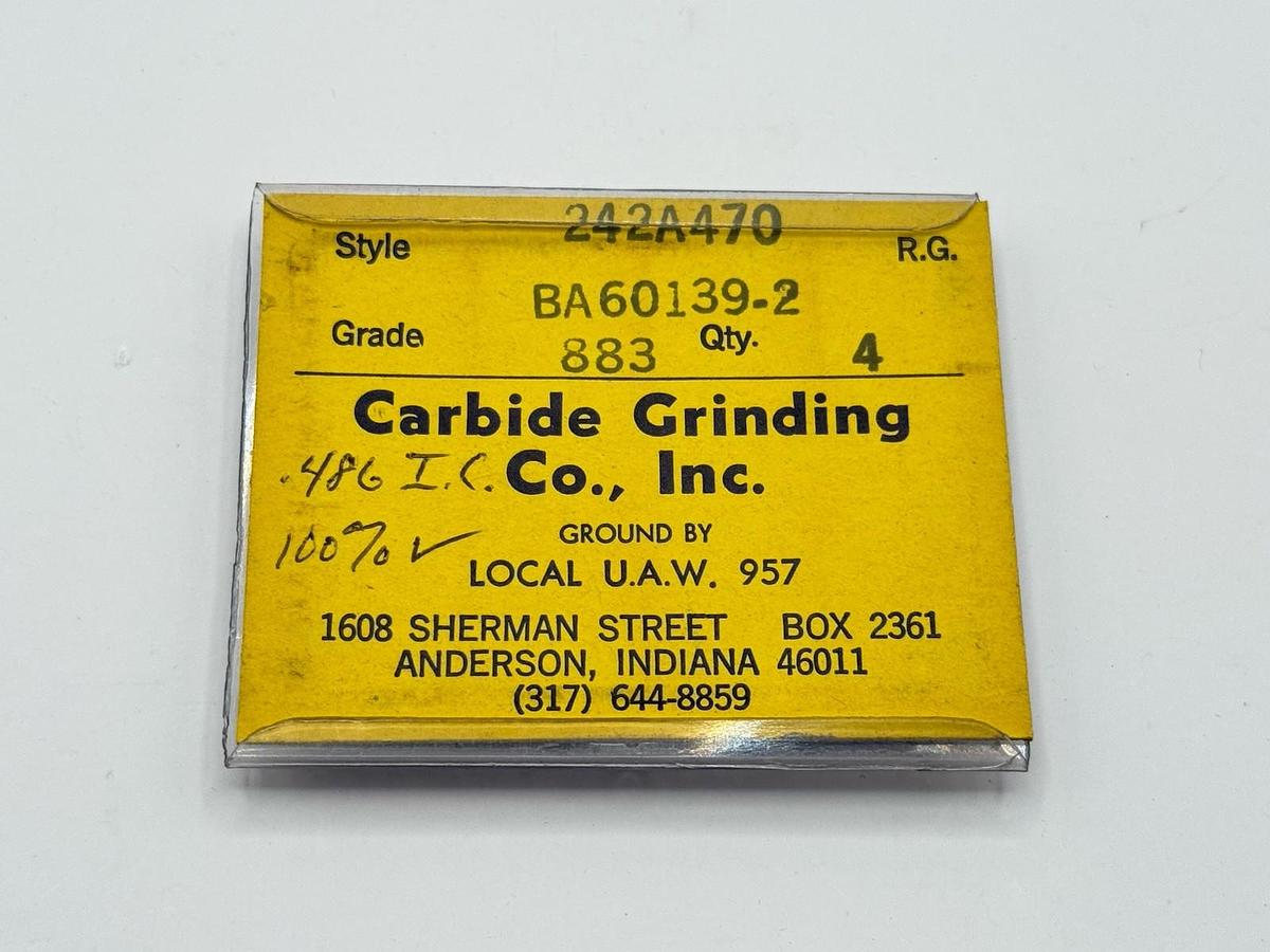 Used Carbide Grinding Co., Inc. Carbide Inserts 242A470 BA60139-2 Grade: 883