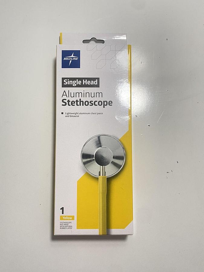 Used Medline Single-Head Aluminum Stethoscope MDS926108 Yellow Lightweight