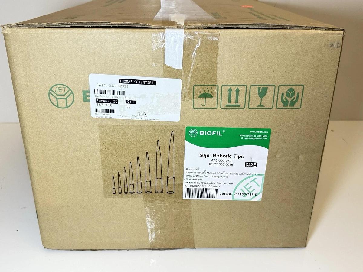 Used BIOFIL ATB-000-050 Robotic tips 50uL (10racks/box) 5 boxes/case - New Sealed