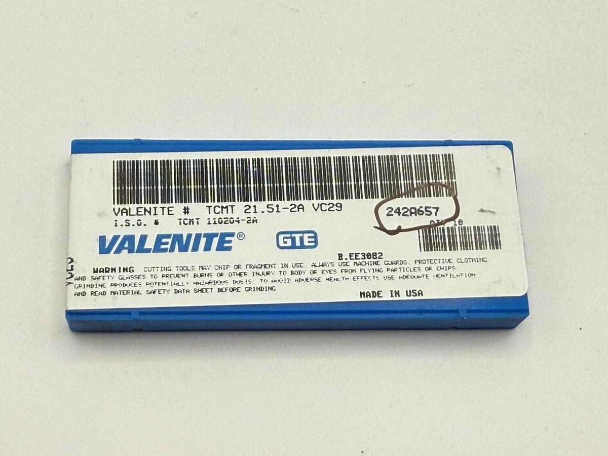 Used Valenite Tungsten Carbide Inserts TCMT 21.51 2A VC29