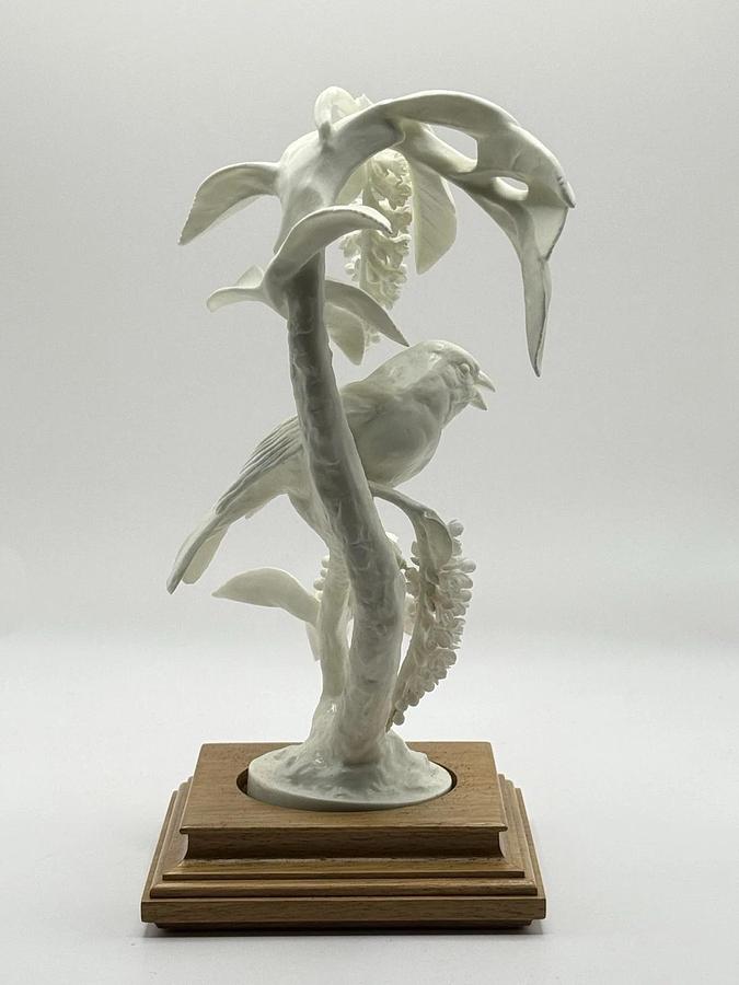 Used Royal Worcester Fine Bone China Lazuli Bunting Passerina Amoena w/ Choke Cherry