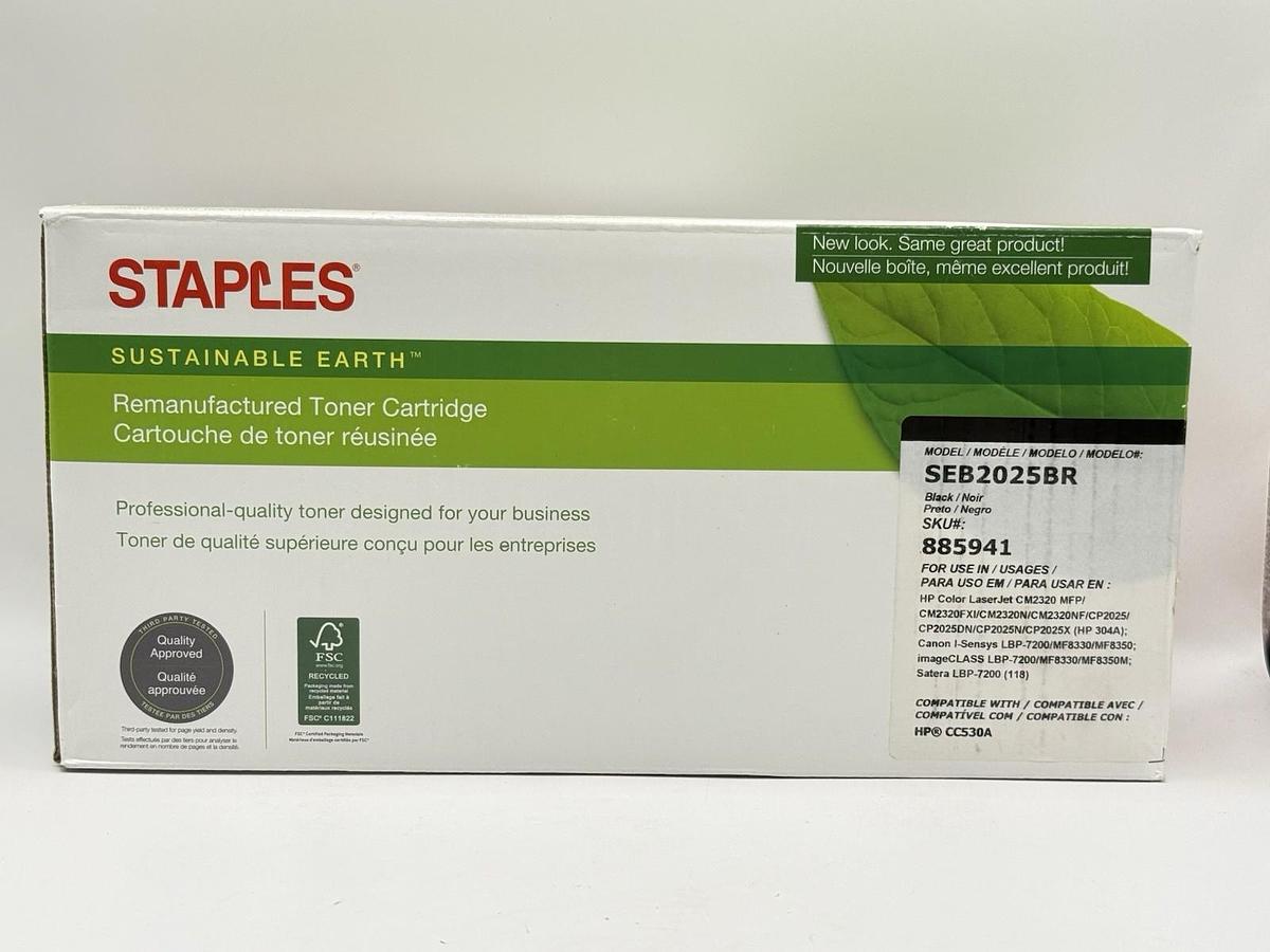 Used Staples Sustainable Earth SEB2025BR Laser Toner Cartridge 885941 Black HP CC530A