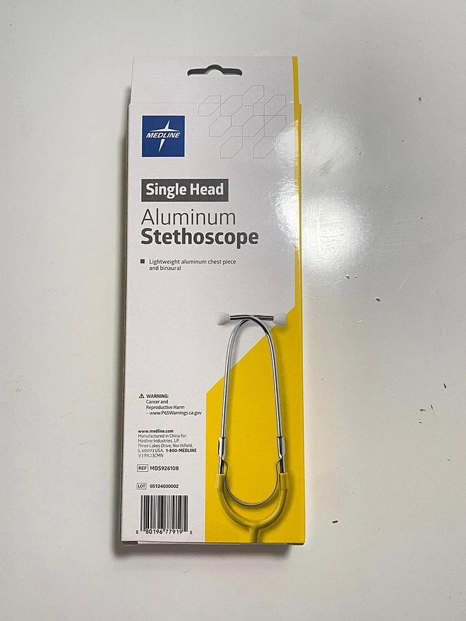Used Medline Single-Head Aluminum Stethoscope MDS926108 Yellow Lightweight