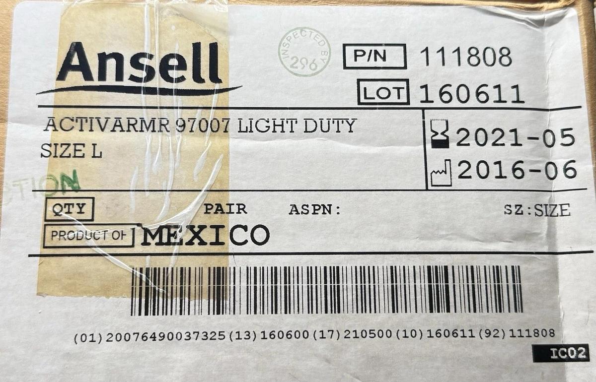 Used NEW 6 Pairs ANSELL Activarmr 97007 Light Duty Work Gloves - Size: L / Large