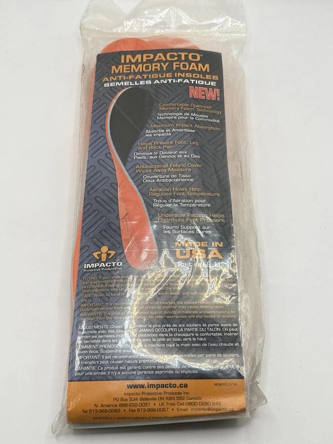 Used NEW Impacto Memory Foam Anti-Fatigue Insoles, Model: MEMESD M14, Men 14