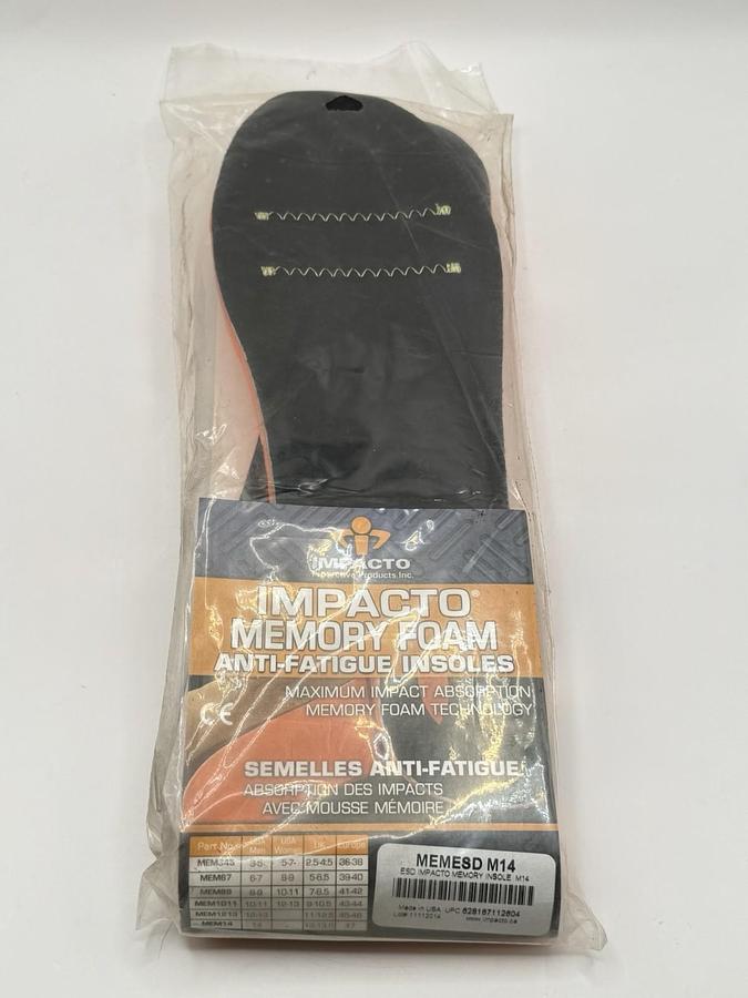Used NEW Impacto Memory Foam Anti-Fatigue Insoles, Model: MEMESD M14, Men 14