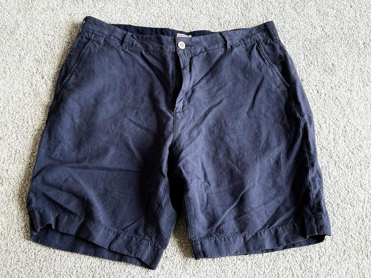 Used Faherty Mens Size 34 Chino Shorts Linen Blend Navy Blue